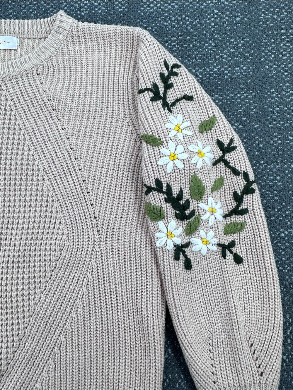 Simply Couture Floral Embroidered Sleeve Sweater - Women’s